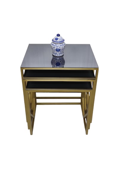 Venice Gold Metal Ayaklı Füme Aynalı Zigon Sehpa