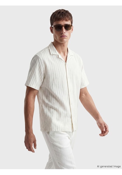 Lcw Vision Ekru Regular Fit Çizgili Müslin Erkek Gömlek