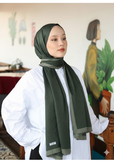 Premium Lux Original Monogram Şal İpek Vual, Yüksek Kalite, Hafif, Rahat, Şık, Tesettür, Shawl Haki - Yeşil