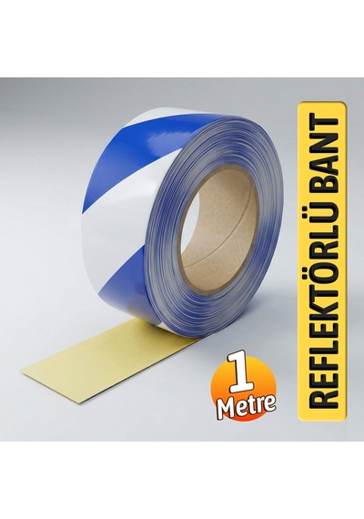 Reflektörlü Bant 5cm X 1m Mavi Beyaz Gece Görünürlüğü Artıran Güçlü Yapışkanlı Güvenlik Uyarı Şeridi