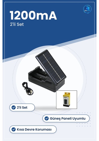 Pil Şarj Aleti 1200ma Güneş Solar Uyumlu 2'li Lityum İyon Piller