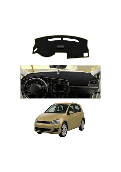 Volkswagen - Golf 7 2012+ Uyumlu Torpido Koruma Kılıfı - Taba Şeritli