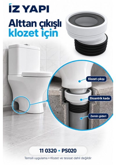İz Yapı 20 Mm Eksantrik Klozet Kadası Alttan Çıkışlı Gider Bağlantı Adaptörü Ps020 Beyaz