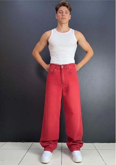 St.poll Baggy Jeans Pantolon Kırmızı