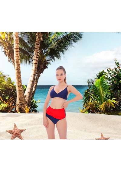 Shopiolog Kadın Volanlı Fraset Renkli Bikini Lacivert - Siyah