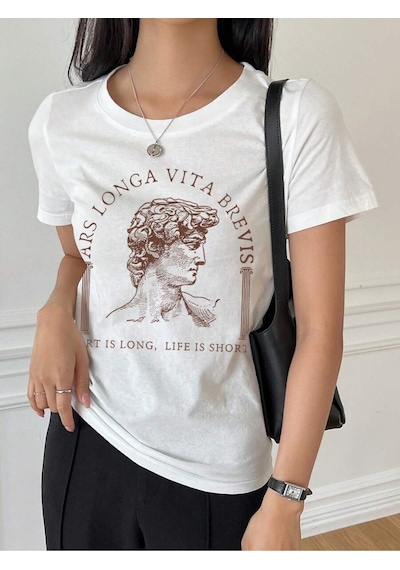 Uyguntarz Unisex Ars Longa Vita Brevis Baskılı Tasarım Tshirt Beyaz