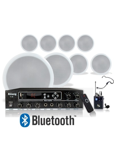 8 Li Tavan Hoparlörlü Yaka Mikrofonlu Bluetooth Anfi Ses Sistemi