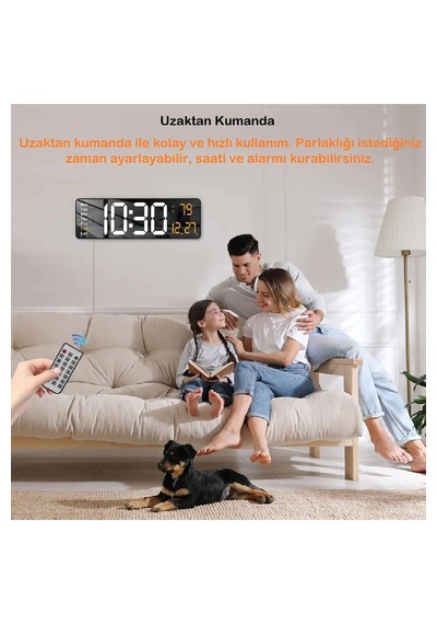 Büyük Ekranlı 16" Led Saat Dijital Duvar Saati Alarm Özellikli Dekoratif Tasarım Siyah
