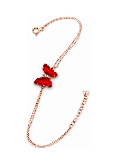Çekirdekjewelry 925 Ayar Gümüş Rose Gold Kaplama Kırmızı Kelebek Detaylı Şık Bileklik Pembe