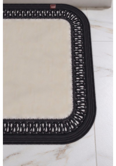 Banyo Paspası Takımı 70x110+50x70 Cm İç Trikot Ekru & Siyah