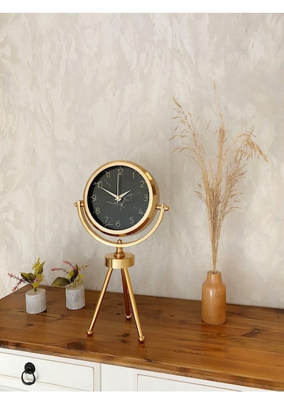 Gold Metal Mini Tripod Mermer İlhamı Masa Saati 45 26 Cm Renkli