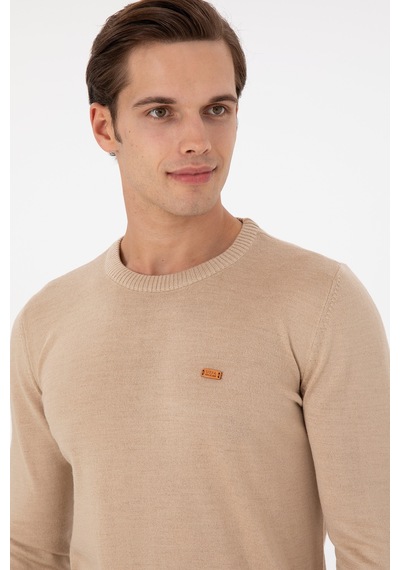 U.S. Polo Assn. Erkek Slim Fit Bisiklet Yaka Kum Melanj Kazak 50297040-VR123