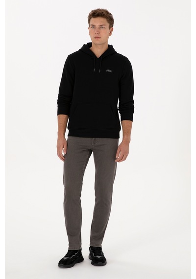 U.S. Polo Assn. Erkek Regular Fit Kapüşonlu Şardonlu Siyah Basic Sweatshirt 50315582-VR046