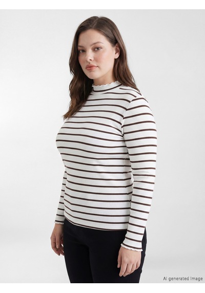 Lcw Modest Kahverengi Dik Yaka Çizgili Kadın Body