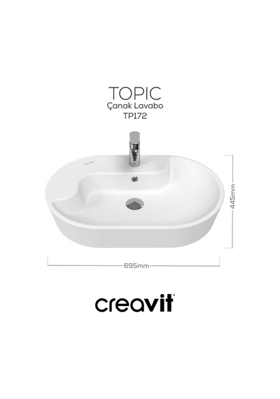 Creavit Topic Tezgah Üzeri Çanak Lavabo 70cm Beyaz Tp172-00cb00e-0000
