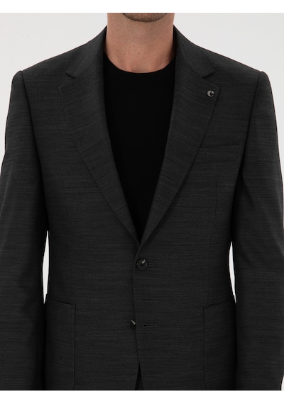 Cacharel Antrasit Slim Fit Mikro Desenli Mono Yaka Yün Karışımlı Takım Elbise Gri