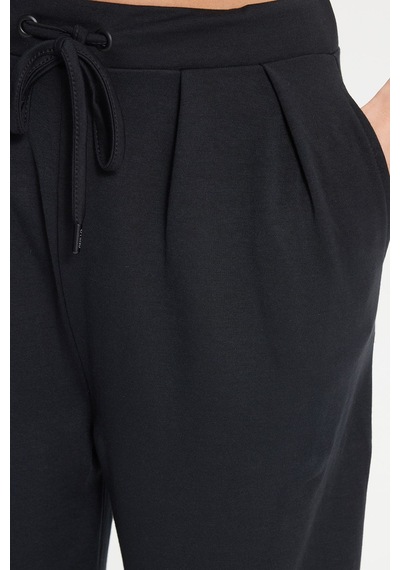 Tudors Kadın Regular Fit Klasik Kesim Beli Bağcıklı Pileli Çift Cepli Siyah Pantolon-50823