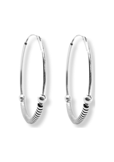 Oya Silver Tel Sarma Detaylı Gümüş Kadın Halka Küpe 4x4 Cm