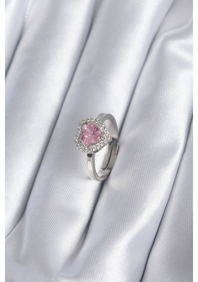 Pirinç Gümüş Renk Pembe Zirkon Taşlı Charm Model Kadın Yüzük Diğer