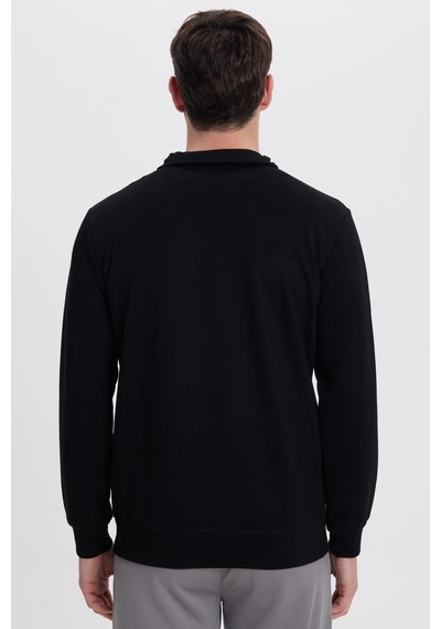 Tudors Erkek Relax Fit Rahat Kesim Polo V Yaka Siyah Sweatshirt-41922 Siyah
