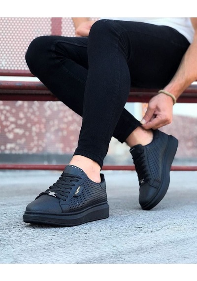 Aymood Jy01 Bront Bağcıklı Cilt Delikli Erkek Günlük Sneaker Ayakkabı Cst Siyah