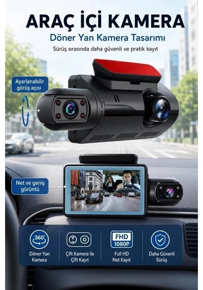 Premium Araç İçi Kamera Gece Görüşlü 1296p Ta03 Siyah İkili Sistem Trafik Donanım