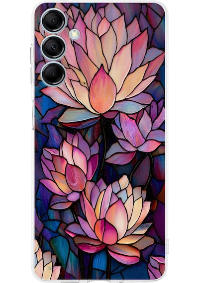 Printify Samsung Galaxy M15 İle Uyumlu Vitray Sessiz Lotus Tasarımlı Şeffaf Silikon Kılıf Şeffaf