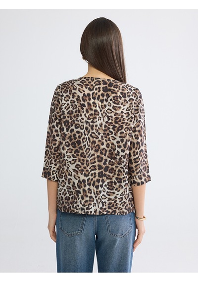 Lcw Everyday Bej Kaçık Yaka Leopar Desenli Bluz