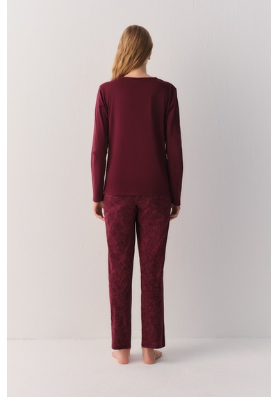 Suwen Pamuklu Comfort Pijama Takımı Sh26405660020 Bordo