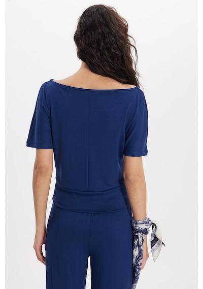 Tudors Kadın Slim Fit Dar Kesim Kısa Kollu Kayık Yaka Lacivert Tişört-50566