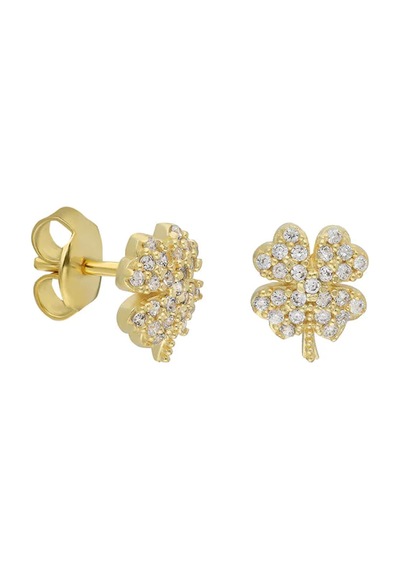 Zirkon Yonca Küpe 717061 Gold Gümüş