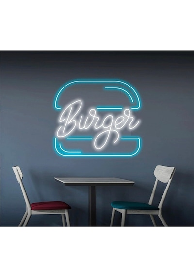Burger Yazılı Ve Şekilli Neon Tabela Beyaz