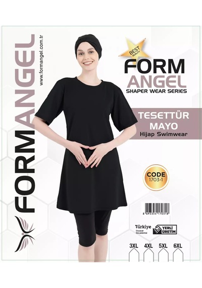 Form Angel Kadın Düz Renk Büyük Beden Kısa Kollu Likralı Tesettür Mayo Karışık Renk
