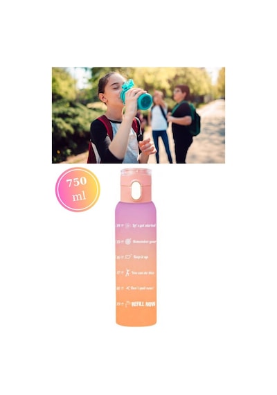 Flosoft Çift Renk Düğmeli Tüp Suluk, Okul Ve Sporcu Matarası, Motivasyonel Su Şişesi 750Ml Turuncu