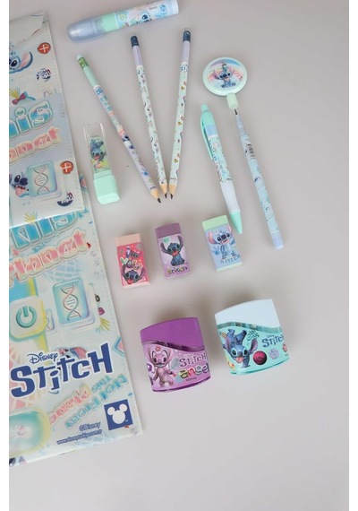 Disney Lisanslı Stitch 15 Parça Full Kırtasiye Seti, Çıtçıt Dosya, Silgili Kurşun Kalem, Roket Silgi