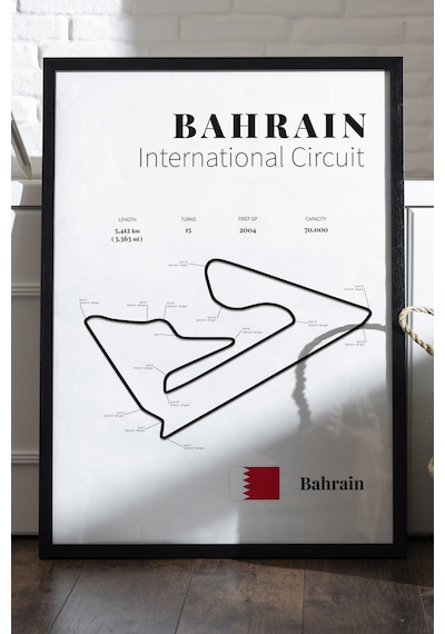 Bahrain Formula 1 Siyah Ahşap Çerçeveli Poster, Dekoratif Harita Duvar Tablosu