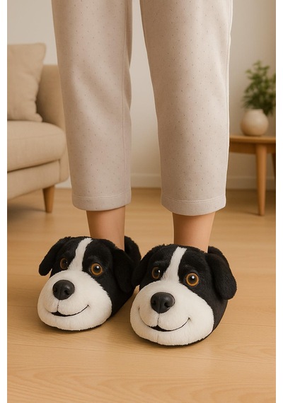 Unisex Yetişkin Köpek Figürlü Peluş Panduf Ev Pandufu Ev Botu Taba