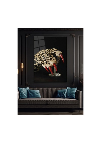 Leoparın Pençesinde Lüks Cam Tablo Tasarımı - Modern Tarz Ev Dekorasyonu Hayvan Figürlü Dekoratif Duvar Tablosu, Salon, Ofis Ve Çalışma Alanı Dekoru,