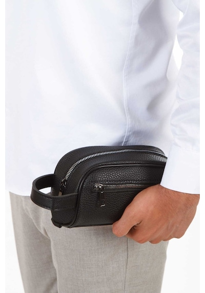 Vıatox Np- 2213 Mini Erkek Vegan Deri Portföy Clutch Traş Kozmetik Bakım Ve Günlük El Çantası Siyah