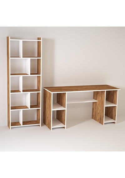 Kalenderdekor1 Kalender Dekor Avel-Twins Snow 145 Çalışma Masası Takımı 02 Beyaz  -  Meşe