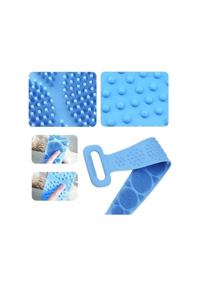 Silikon Çift Taraflı Banyo Duş Sırt Kesesi 70 CM 2'li Mavi - Mor