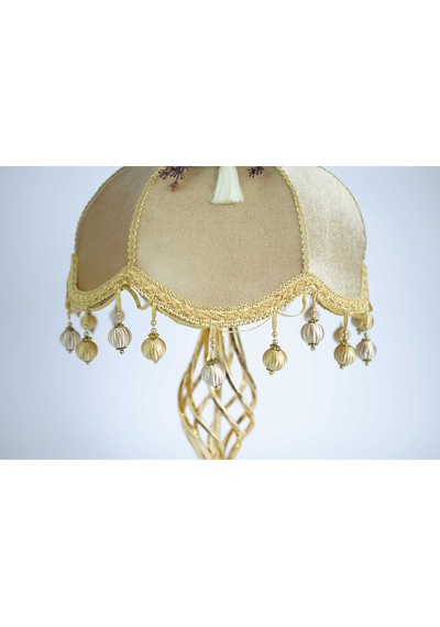 Kadife Kaplı Çiçek Dekorlu Gold Kaplama Vintage Abajur 13798424 Diğer