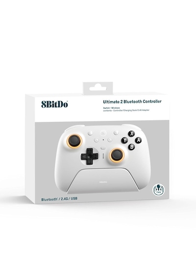 8bitdo Pro Controller Ultimate 2 Bluetooth Beyaz Switch 2 Ve Windows Uyumlu, Şarj Dock Tmr Joystick