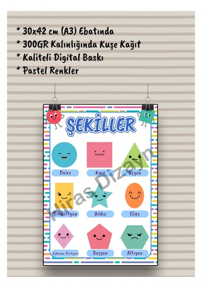 Hiras Dizayn Şekiller Eğitici Afiş A3, 30 42 Cm