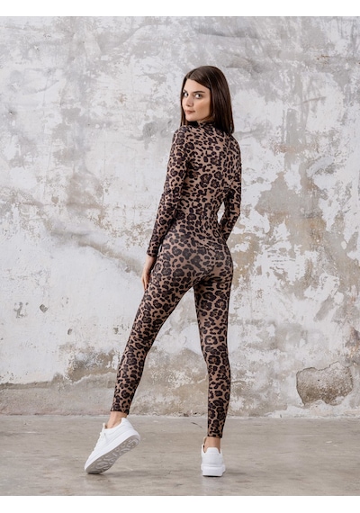 Lismina Leopar Desen Uzun Kollu Spor Tayt Tulum