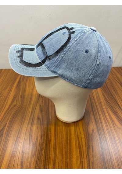 Denim Jean Kot Kumaş Vintage Yıkamalı Unisex Cap Şapka Mavi - Açık Mavi