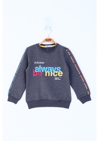 Toontoy Kız Çocuk Always Baskılı Sweatshirt Antrasit Melanj