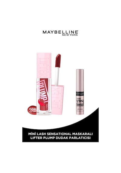Maybelline New York Lifter Plump Dudak Parlatıcısı 006 Hot Chili + Mini Lash Maskara