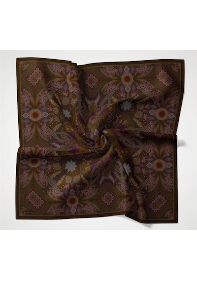 Silk Home Viskon Velora Eşarp Kahverengi Antrasit Desenli Tok Duruşlu 90x90 Çok Renkli