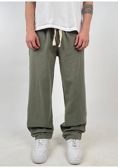 Zaee Keten Baggy Pantolon Haki Yeşil